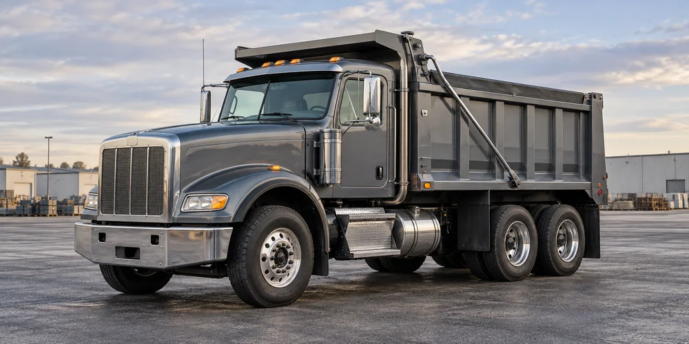 Heavy-duty dump truck at a vehicle depot